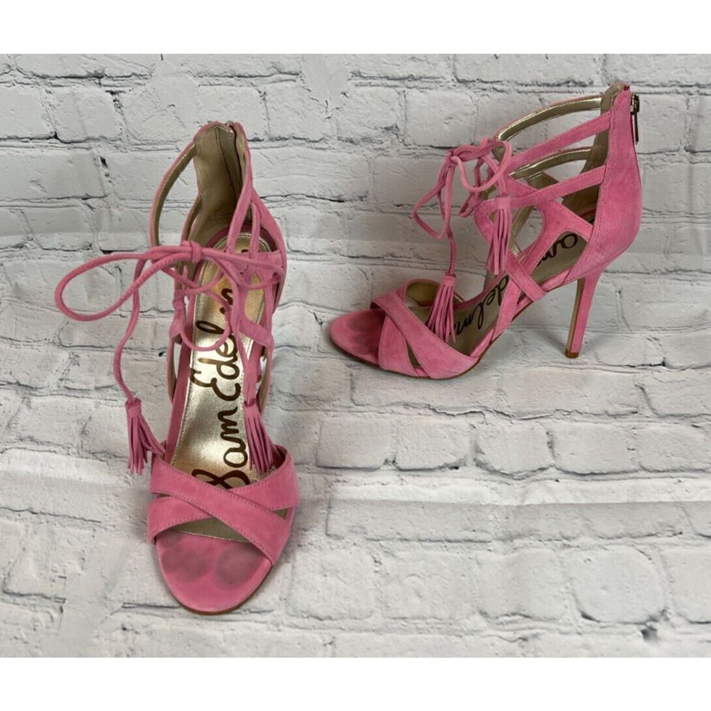 SAM EDELMAN Azela pink suede stiletto tassels sandals shoes size 8.5M